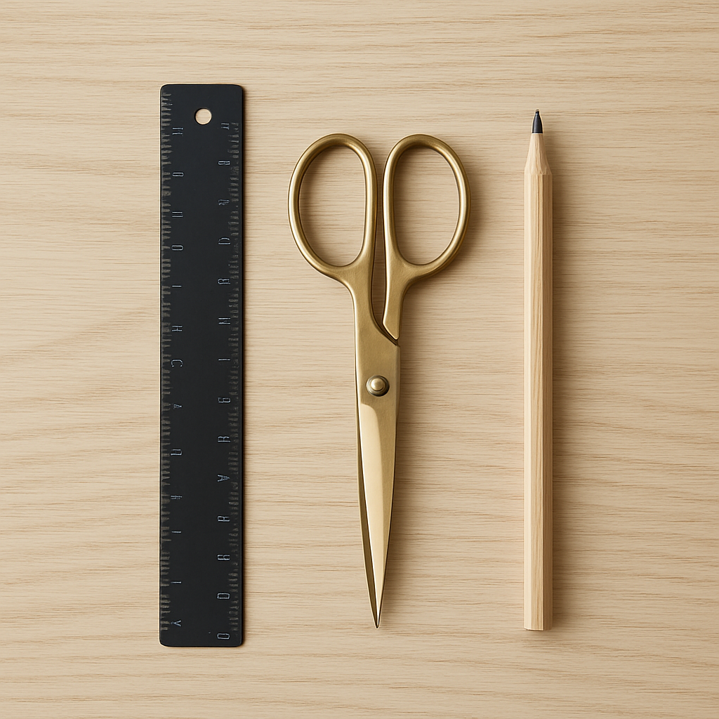 Desk tools including ruler and scissors